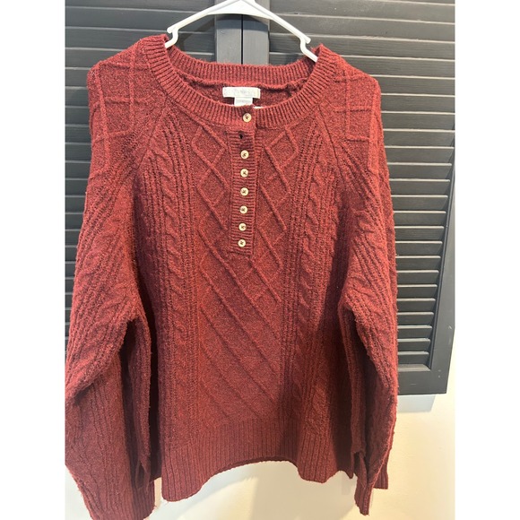 Design History Sweaters - Design History Burgundy Cable Knit Henley Sweater Wool Blend Burgundy Large